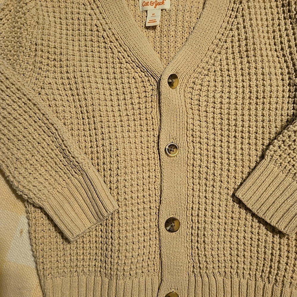 Cat & Jack Beige Waffle Knit Button Cardigan